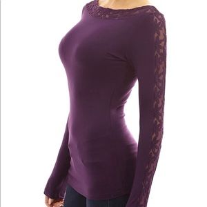NWT PattyBoutik Boatneck Lace M Long Sleeve Top